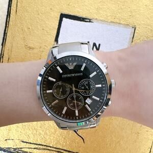 Emporio Armani AR2434 Classic Chronograph Black Dial Steel Men's Watch